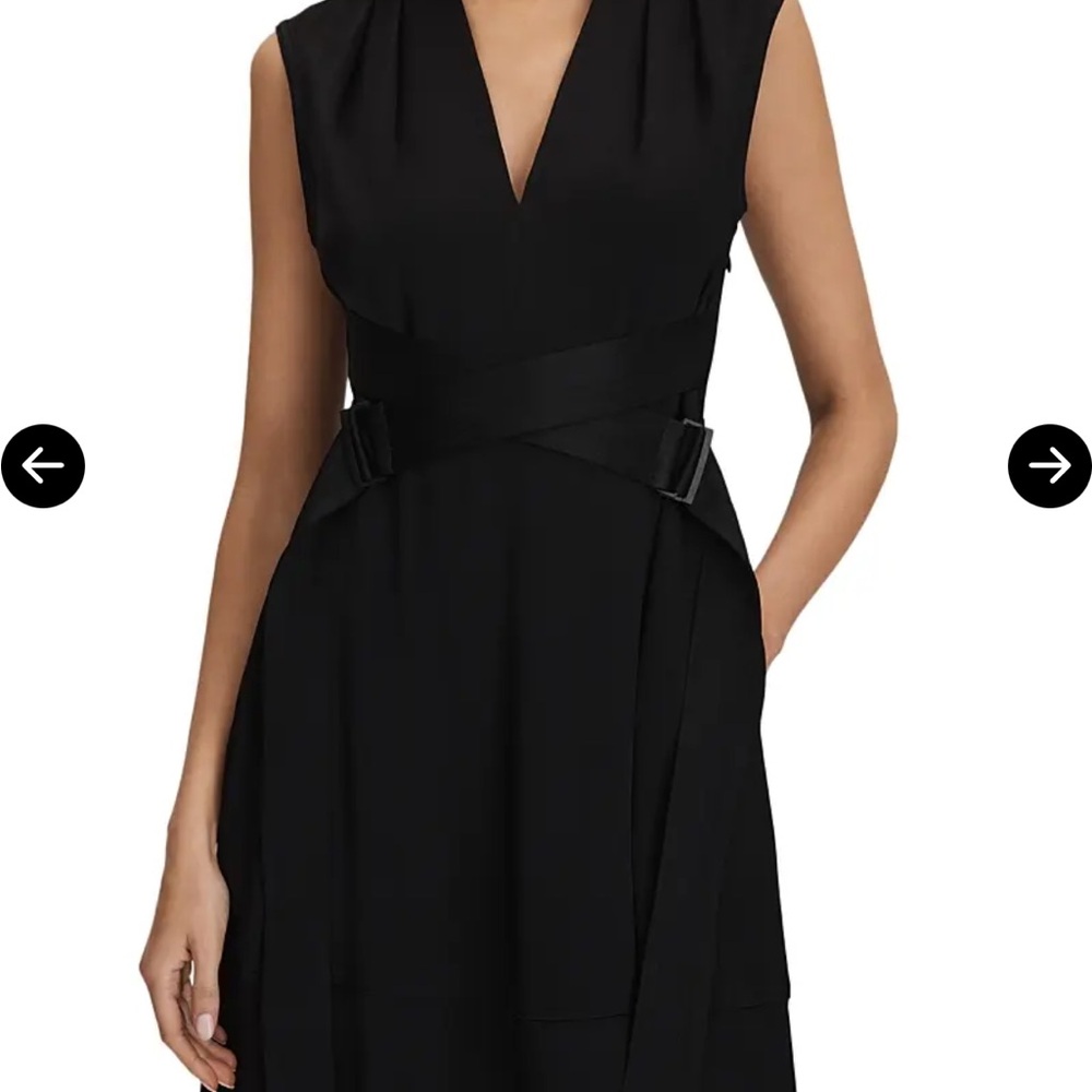 Reiss raya strappy asymmetrical midi dress size 2 black - Picture 3 of 14